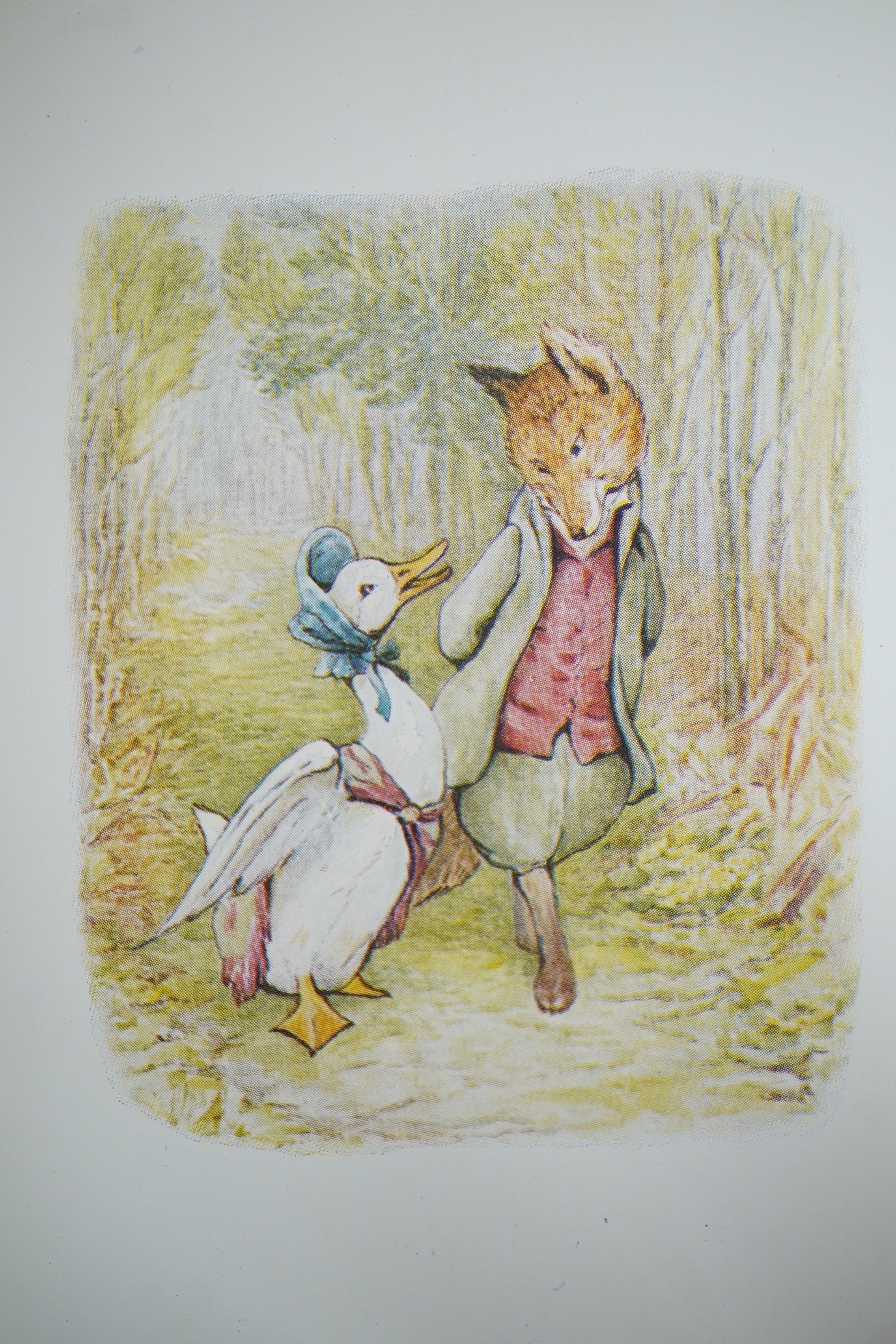 Potter, Beatrix - The Tale of Jemima Puddle-Duck. First Edition. title illus., frontis and 26 other coloured illus.; white lettered grey paperboards with a mounted coloured illus. on upper - having 'arrowhead' shaped cor